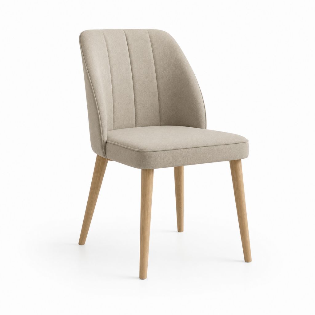 Esszimmerstuhl aus Stoff und Holz, beige und Eiche natur, 50 × 58 × 83 cm
