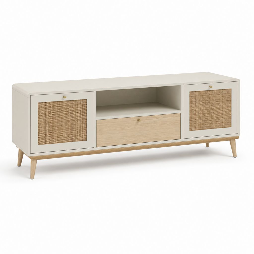 TV-Lowboard mit 2 Türen, 1 Schublade und offenem Raum, 160 × 40 × 65 cm