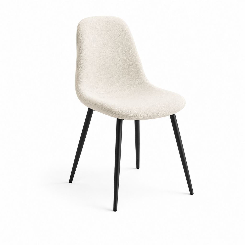 Esszimmerstuhl aus Polyester Bouclé und Stahl, Creme und schwarz, 50 × 55 × 82 cm